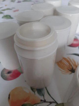 8 vasos cerámica con tapa para yogurt
