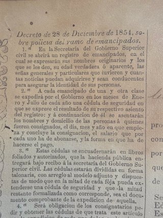 Documento esclavitud 1863 España Cédula emancipado