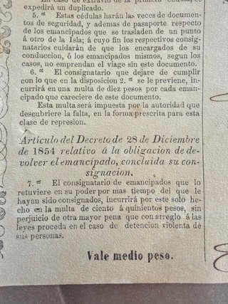 Documento esclavitud 1863 España Cédula emancipado