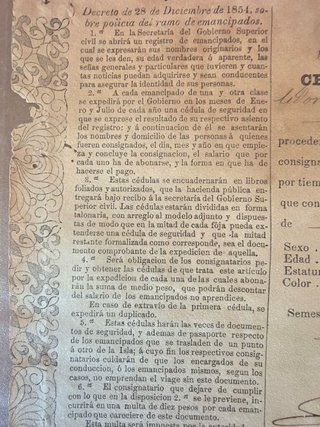 Documento esclavitud 1863 España Cédula emancipado