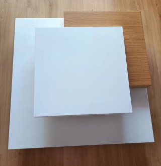 Mesa de centro salón madera y blanco