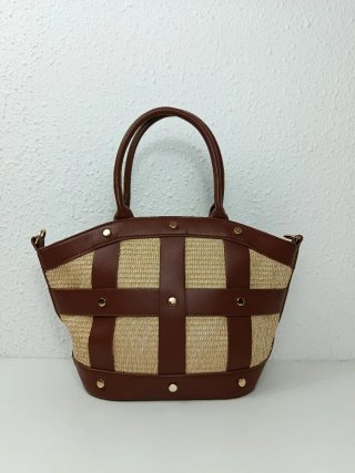 Bolso Rafia y Eco Cuero Bandolera Mano