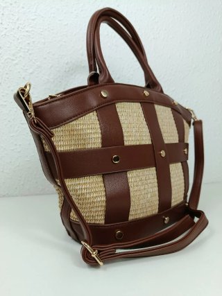 Bolso Rafia y Eco Cuero Bandolera Mano