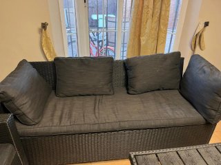 Conjunto 2 sillones y mesa ratán negro