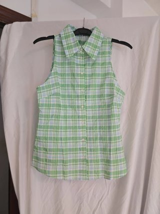 Camisa sin mangas a cuadros verde M