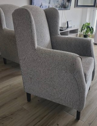 Par de sillones orejeros tela gris