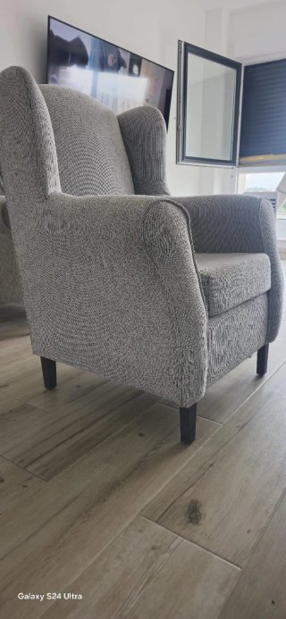 Par de sillones orejeros tela gris