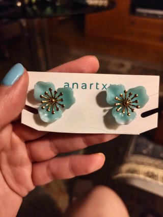 Pendientes florales azul y dorado