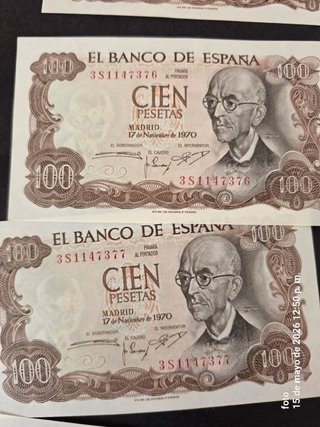 Billetes 100 Pesetas España 1970 correlativos SC