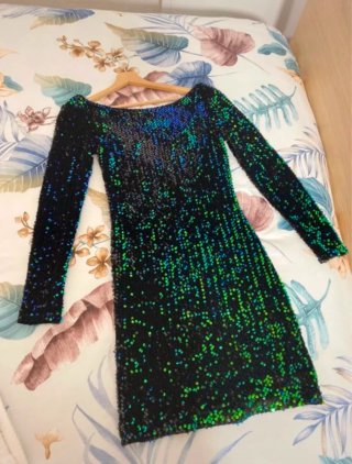 Vestido fiesta lentejuelas negro y verde