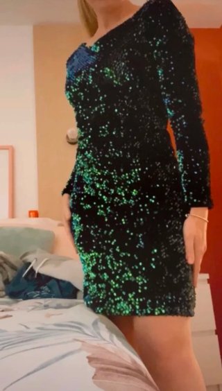 Vestido fiesta lentejuelas negro y verde
