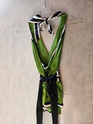 Top seda Bebe verde y negro