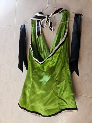 Top seda Bebe verde y negro