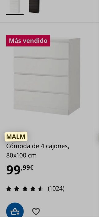 Cómoda MALM 4 cajones blanca