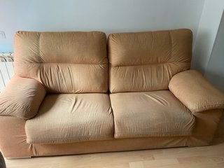 Sofá 2 plazas beige/dorado