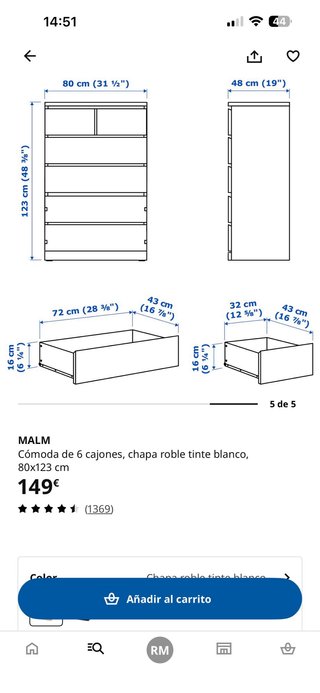 Cómoda Ikea MALM Madera Clara