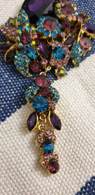 Spilla grande stile Regency viola e turchese