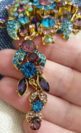 Spilla grande stile Regency viola e turchese