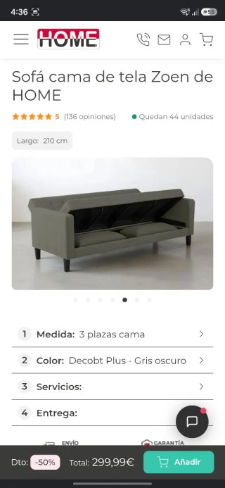 Sofá Cama Gris Tela