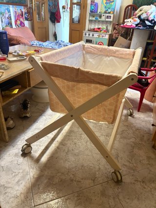 Minicuna madera blanca y rosa