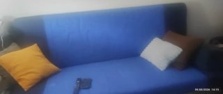 Sofá Cama Azul 190x140cm, con funda y 2 cojines la