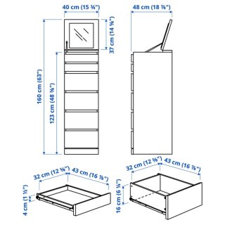Cómoda IKEA MALM 6 cajones blanca espejo