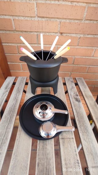 Set Fondue Hierro Fundido Negro