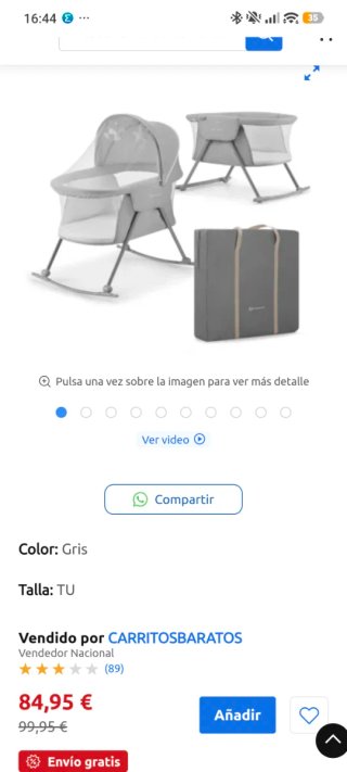 Minicuna Kindercraft gris con mosquitera
