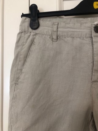 Pantalón lino hombre beige