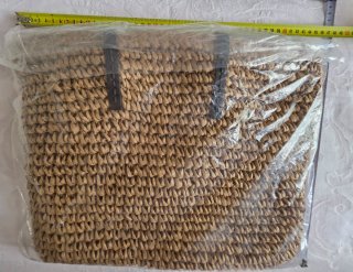 Bolso Grande Rafia Forrado Tela, Cremallera, Nuevo