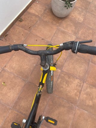 Bicicleta infantil negra y amarilla