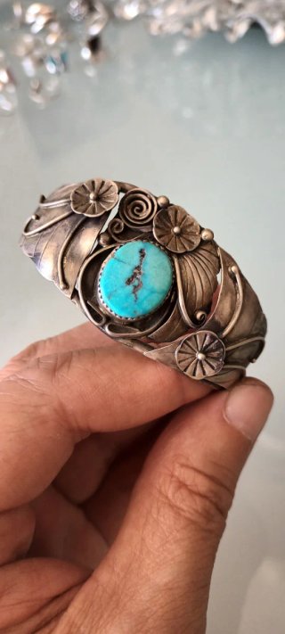 Incrível Pulseira Navajo Prata com Turquesa