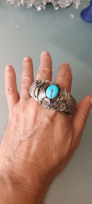 Incrível Pulseira Navajo Prata com Turquesa