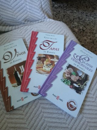 Libros,platos típicos, vinos ,tapas