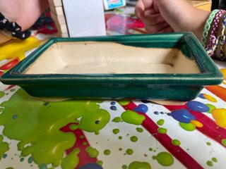 Maceta Bonsái Cerámica Verde y Beige