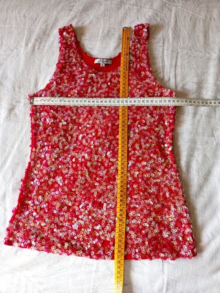 Top tirantes lentejuelas rojo elástico XL,