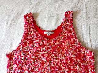 Top tirantes lentejuelas rojo elástico XL,