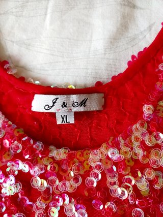 Top tirantes lentejuelas rojo elástico XL,