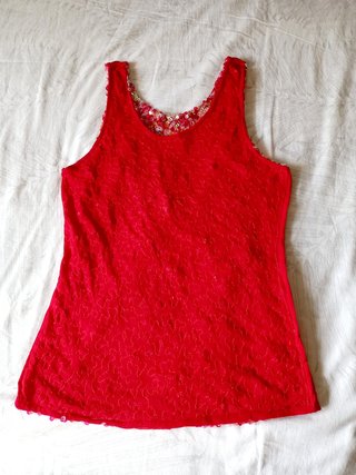 Top tirantes lentejuelas rojo elástico XL,
