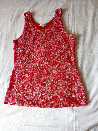 Top tirantes lentejuelas rojo elástico XL,