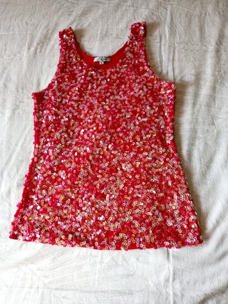 Top tirantes lentejuelas rojo elástico XL,