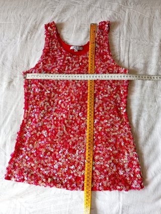 Top tirantes lentejuelas rojo elástico XL,