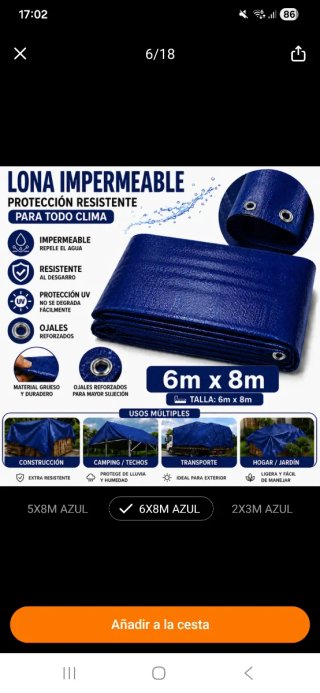 Lona Impermeable Azul 6x8m