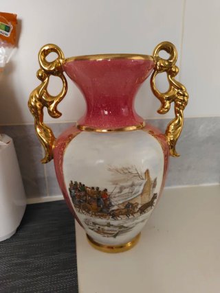 Jarrón Decorativo Clásico Dorado y Rosa