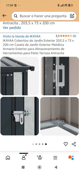 Cobertizo Jardín Metálico Gris 203.5x73x200cm