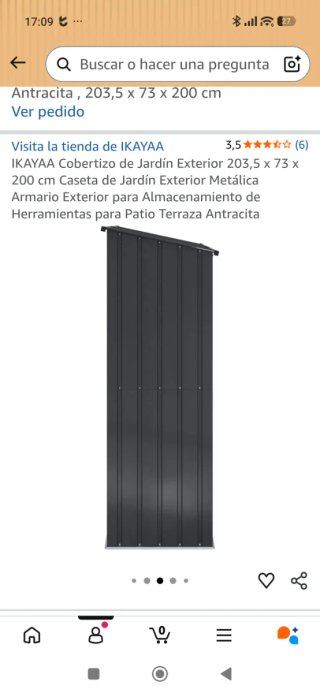 Cobertizo Jardín Metálico Gris 203.5x73x200cm