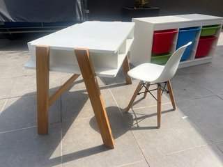 Escritorio infantil blanco y madera. Incluye silla
