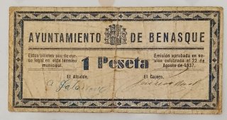 Billete 1 Peseta Benasque 1937