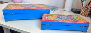 Juego 2 Cajas Madera Pintadas Decoradas
