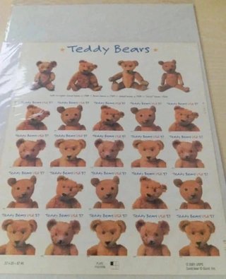 Hoja Sellos Vintage Teddy Bears USA